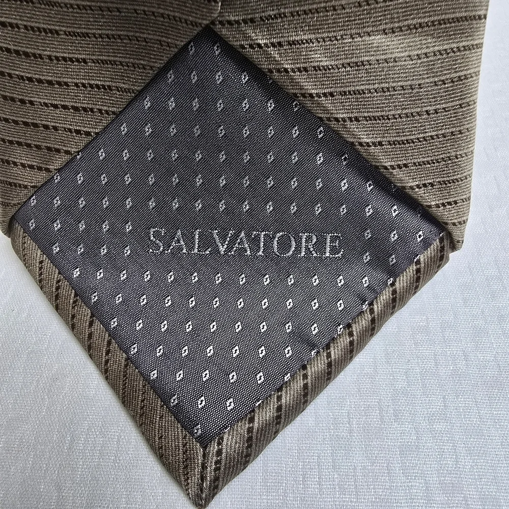 Salvatore Pellegrino 100% Silk Tie Golend Tan With Black Pinstripe EUC